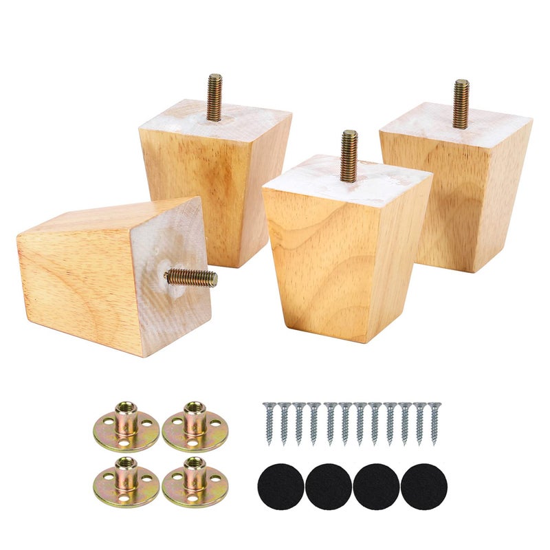 Maricome 3 Inch Furniture Legs Pre-drilled M8 Bolt Replacement Sofa Couch Feet Set of 4 Square Tapered Solid Wood Screw in - Image 5